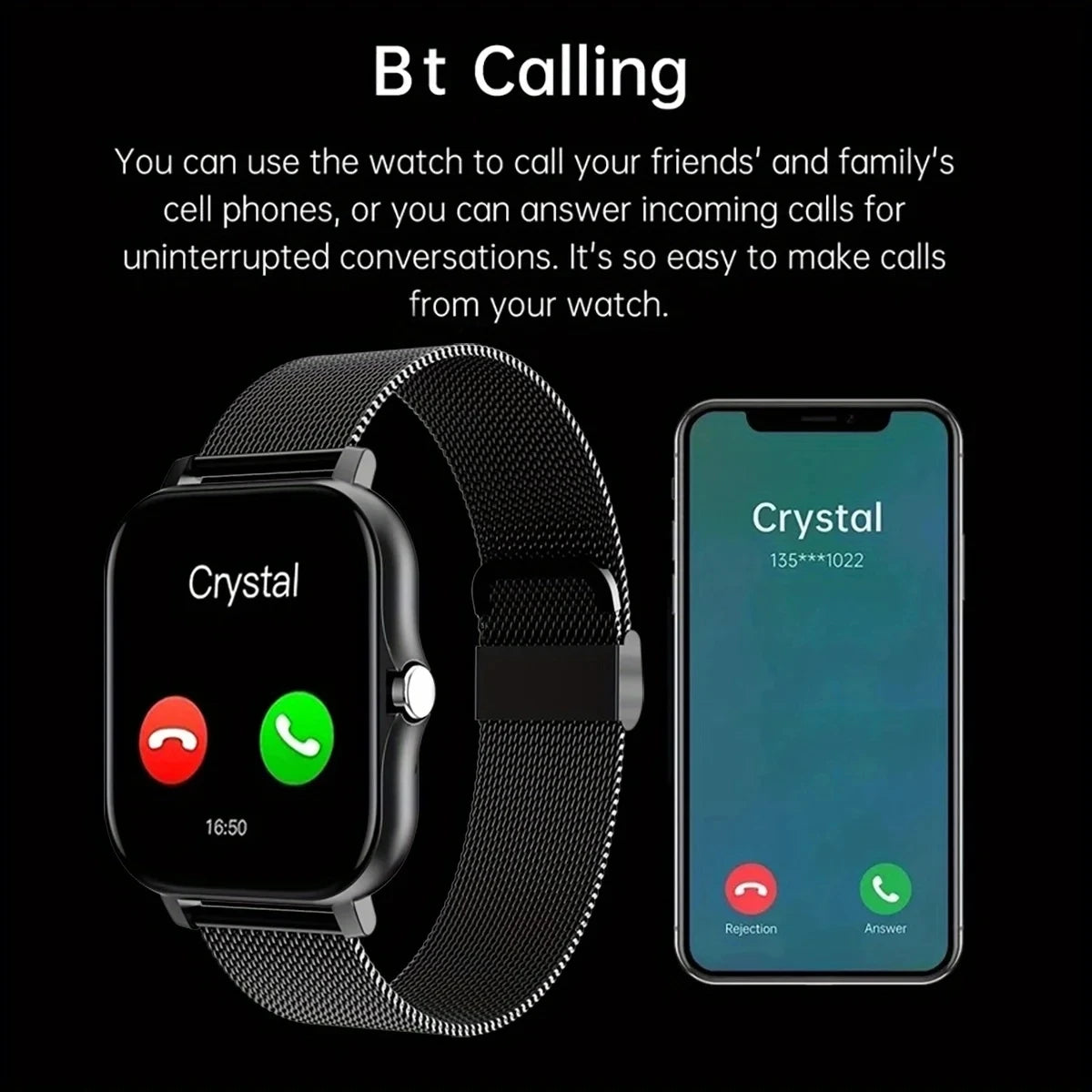 Montre connectée pour hommes et femmes, téléphone Android, écran couleur 2023 pouces, entièrement tactile, cadran personnalisé, appel Bluetooth, 1.44
