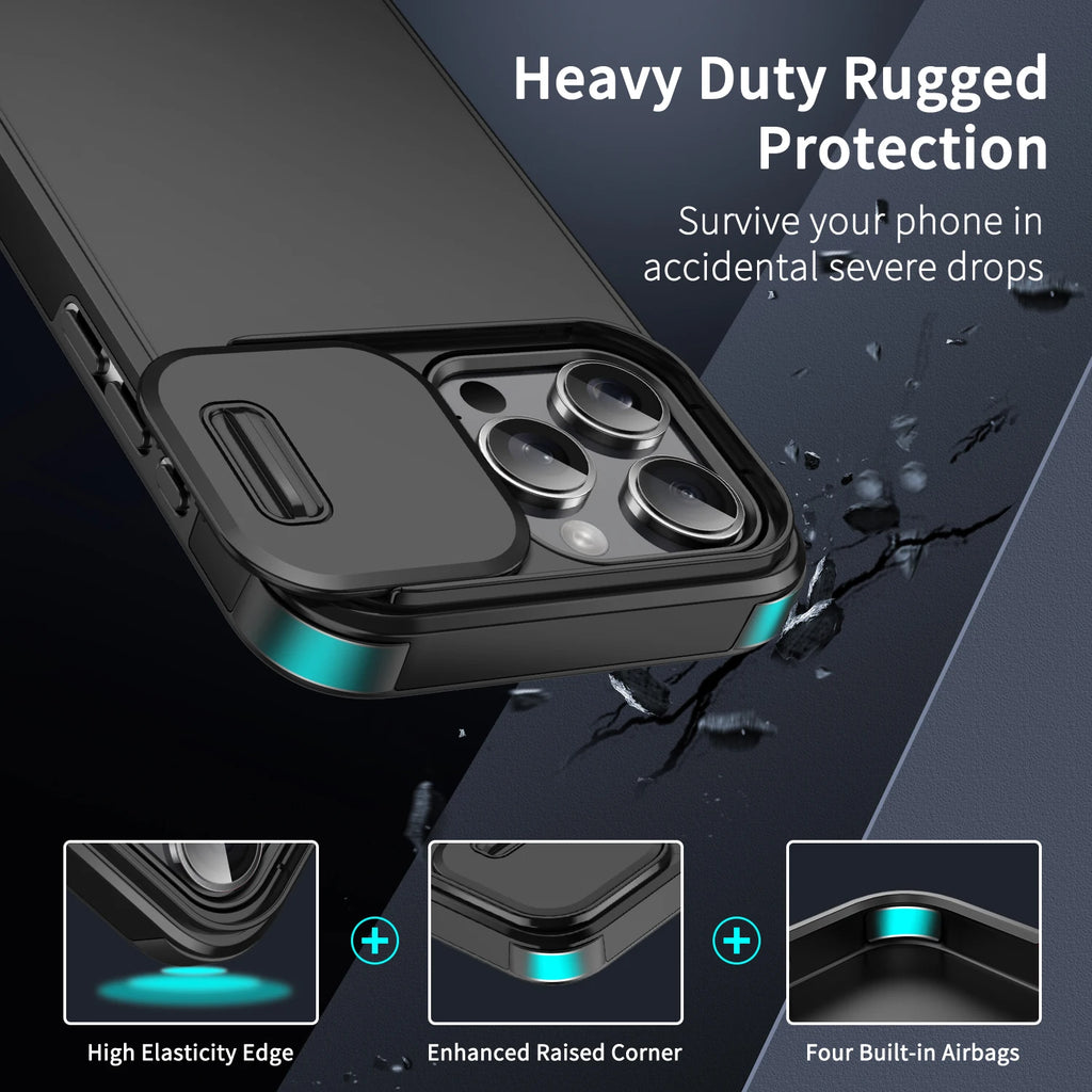 Shockproof Case For iPhone 15 14 13 12 11 16 17 Pro Max 15 Plus 16E Cover Slide Camera Protective Cases For iPhone 17 Air 17Pro