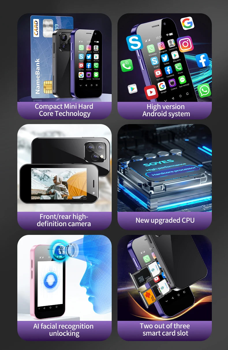 Smartphone Android 4G SOYES XS14 Pro Mini, 3 Go + 64 Go, 2600 mAh, reconnaissance faciale, écran 3,0 pouces, vente flash