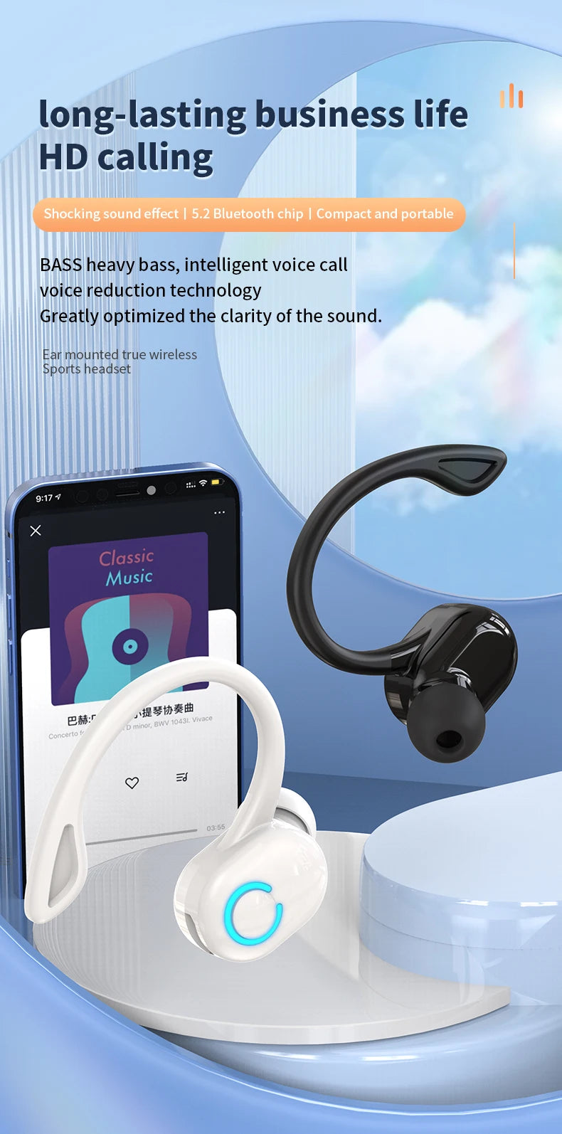 Écouteurs sans fil Bluetooth basse HIFI avec micro HD écouteurs antibruit vie étanche jeu sport musique casques