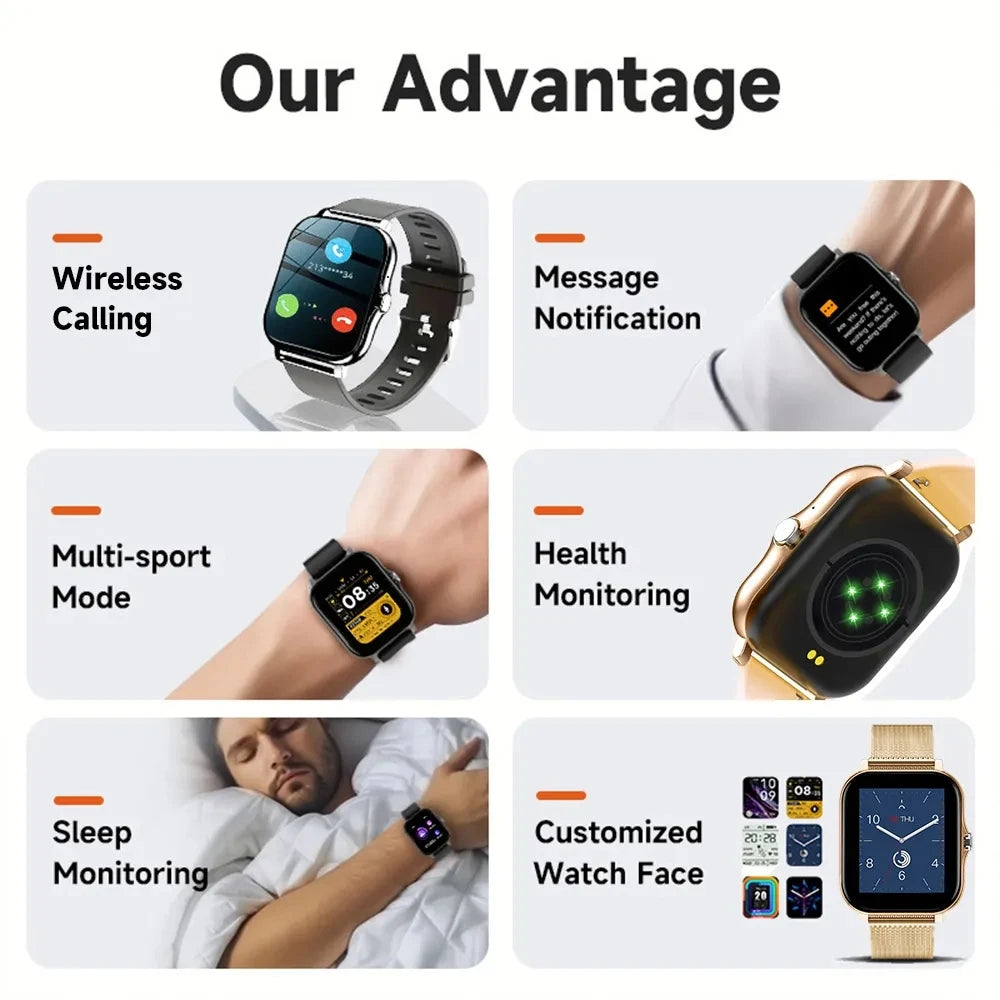 Montre connectée pour hommes et femmes, téléphone Android, écran couleur 2023 pouces, entièrement tactile, cadran personnalisé, appel Bluetooth, 1.44