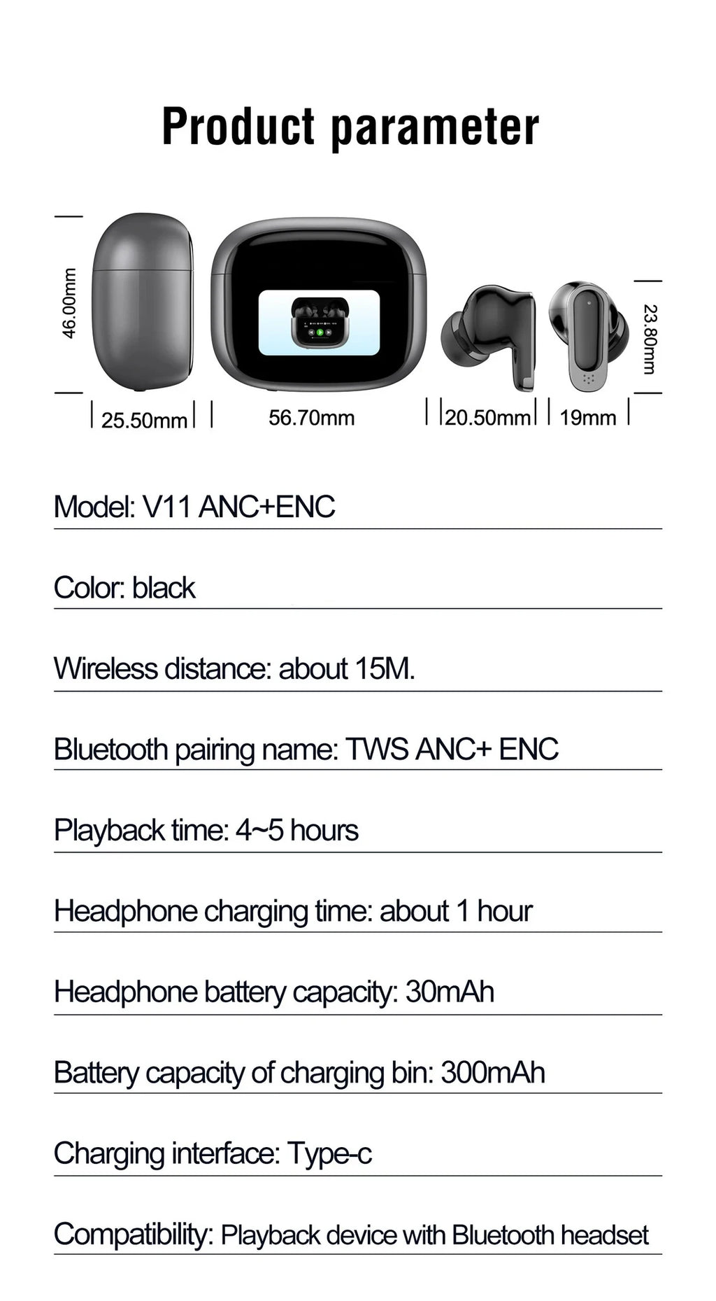 Écouteurs sans fil TWS BOSECXT Ultra V11 Smart Touch multifonctionnels à grand écran avec réduction de bruit ANC et basses profondes